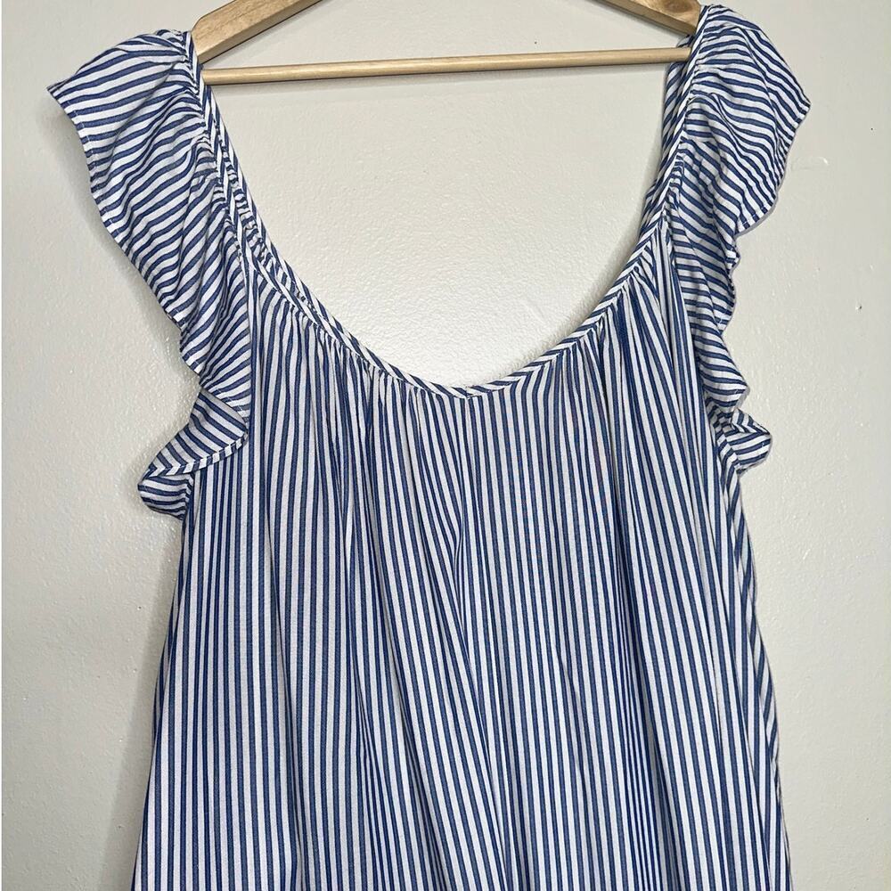 J.Crew Blue White Striped Flutter Sleeve Midi Dress L/XL Boho Coastal Summer - Picture 3 of 7